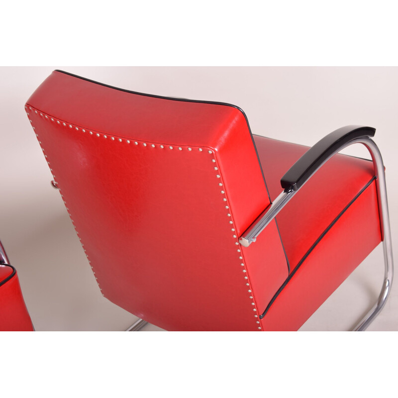 Vintage roter Sessel und Fußstütze von Mucke Melder, 1930