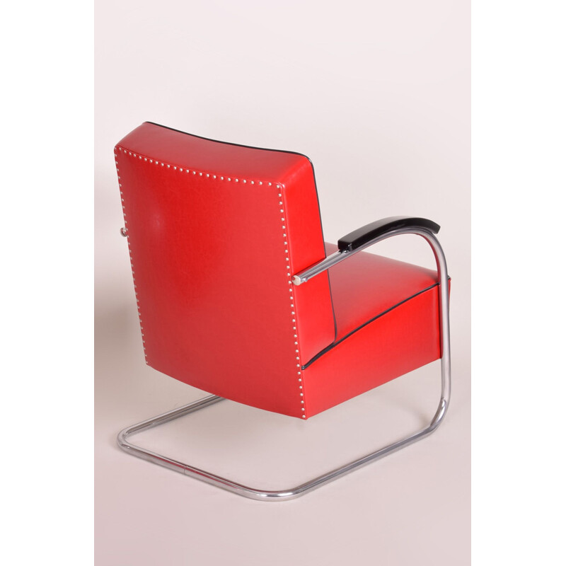 Vintage Sessel und Fußstütze aus rotem Leder von Mucke Melder, 1930