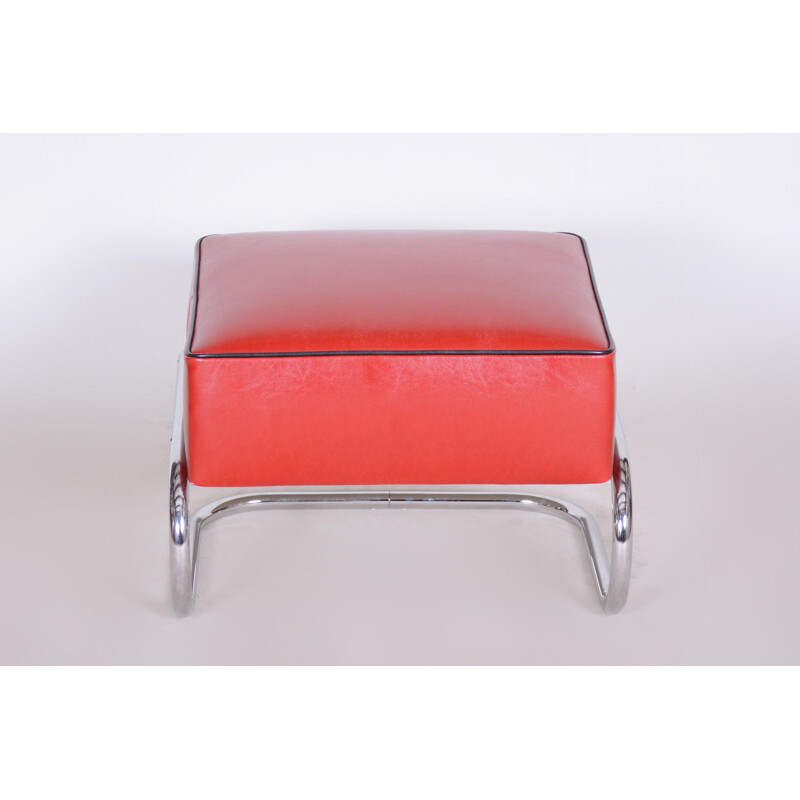 Vintage red leather Slezák footrest, 1930s