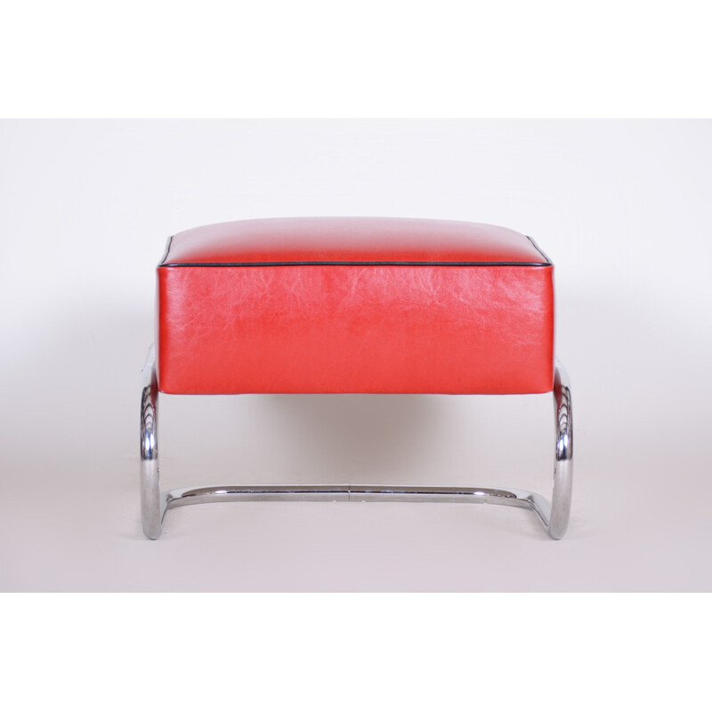 Vintage red leather Slezák footrest, 1930s