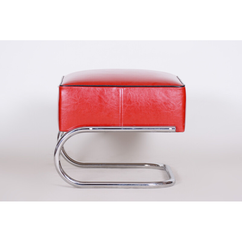 Vintage red leather Slezák footrest, 1930s