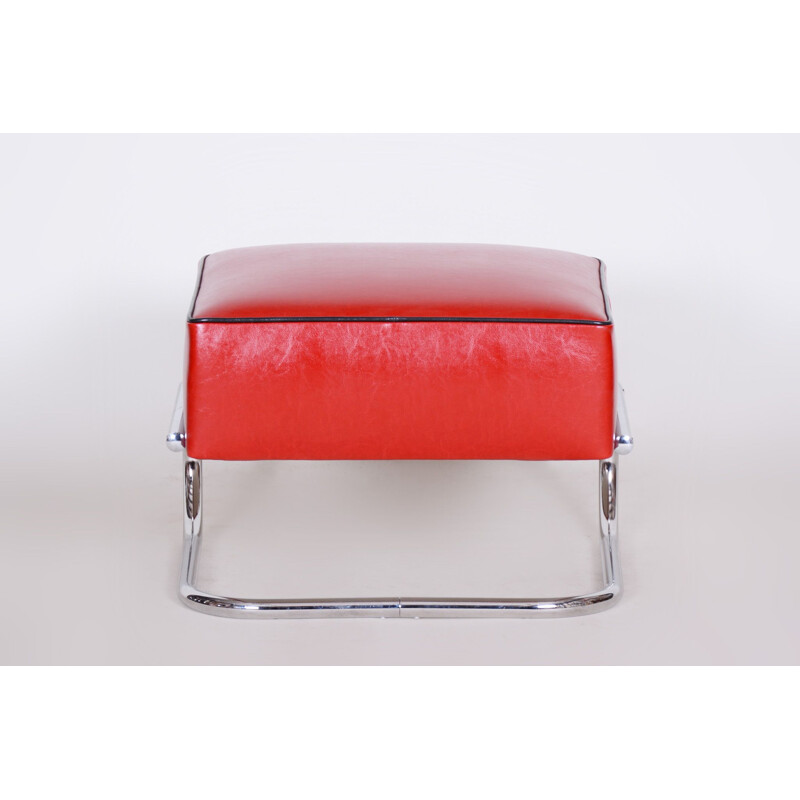 Vintage red leather Slezák footrest, 1930s