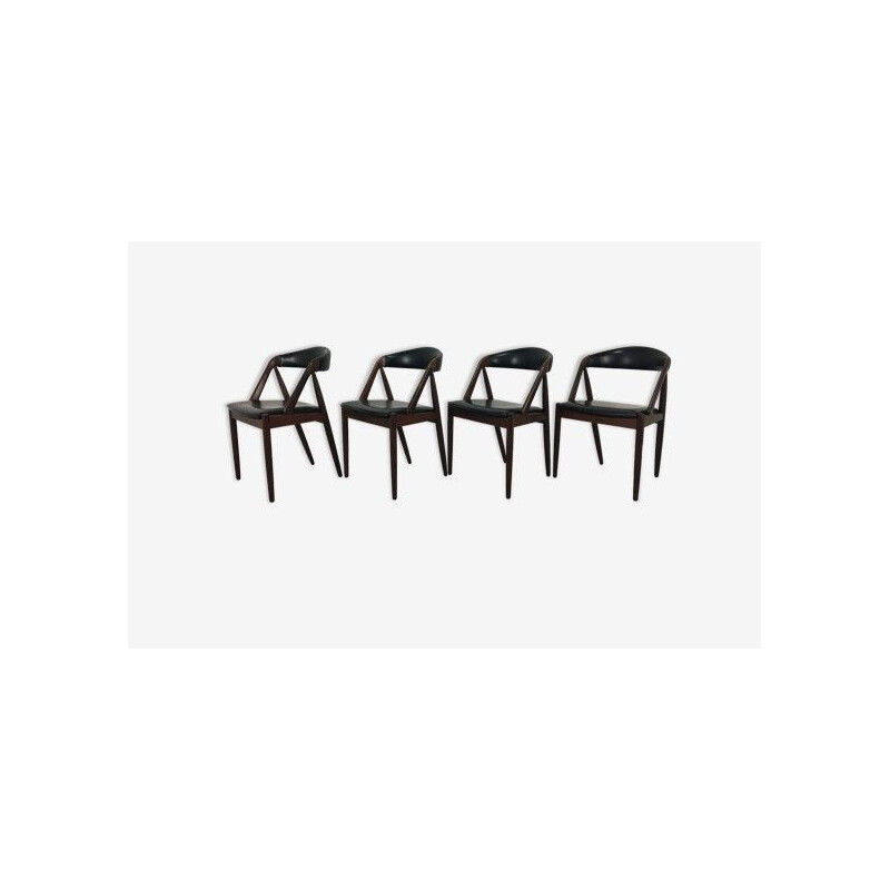 Lot de 4 chaises vintage en simili cuir noir par Kai Kristiansen
