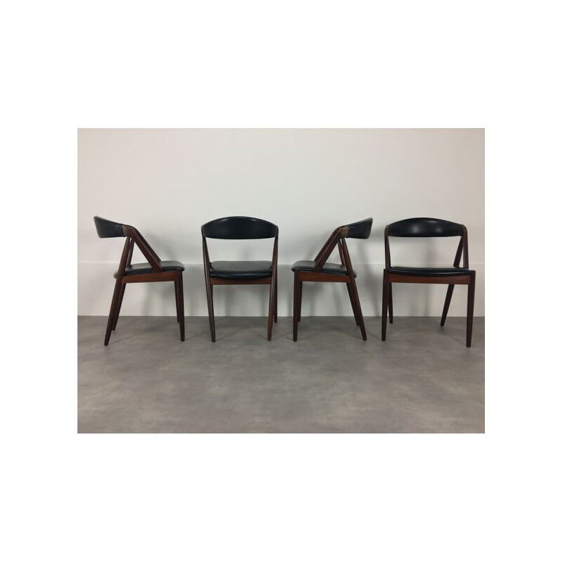 Set of 4 vintage black leatherette chairs by Kai Kristiansen