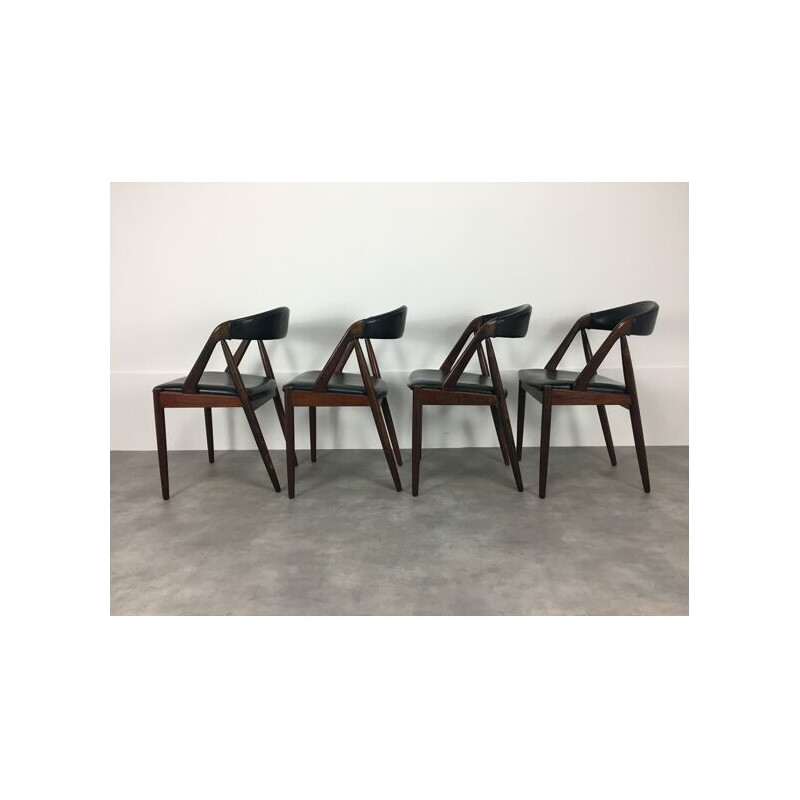 Set of 4 vintage black leatherette chairs by Kai Kristiansen