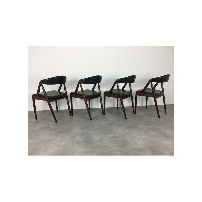 Set of 4 vintage black leatherette chairs by Kai Kristiansen