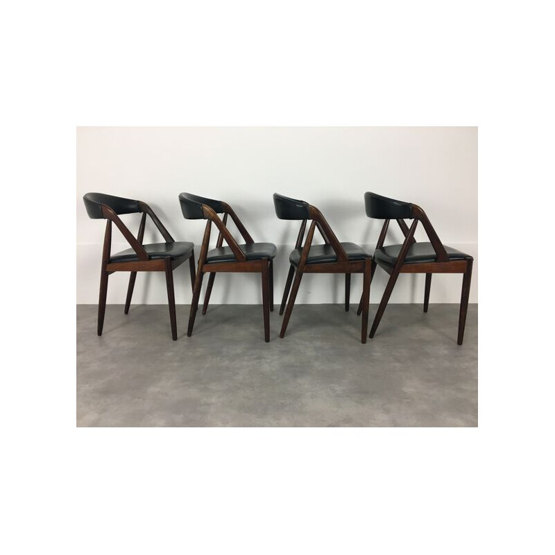 Set of 4 vintage black leatherette chairs by Kai Kristiansen