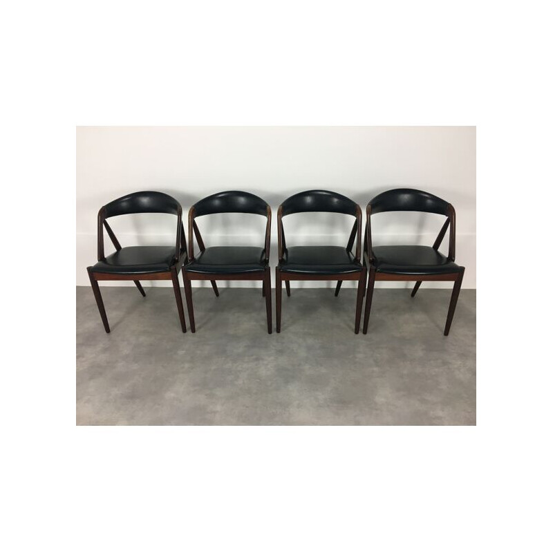 Set of 4 vintage black leatherette chairs by Kai Kristiansen
