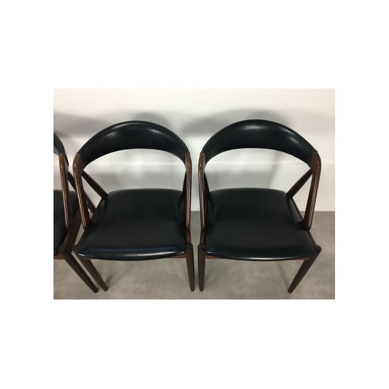 Set of 4 vintage black leatherette chairs by Kai Kristiansen