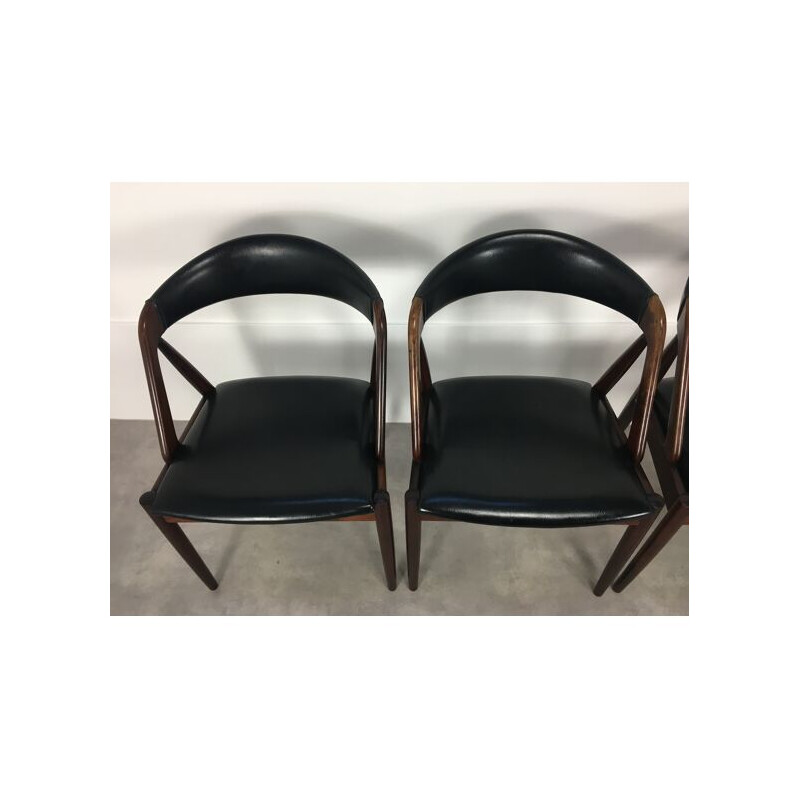 Set of 4 vintage black leatherette chairs by Kai Kristiansen