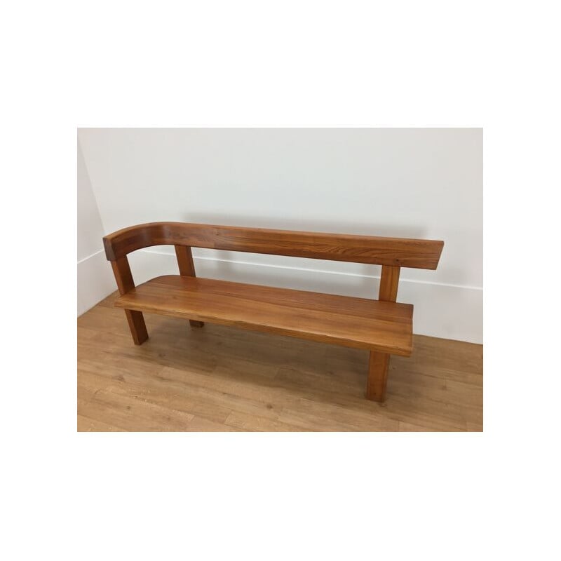 Vintage elmwood bench by Pierre Chapo