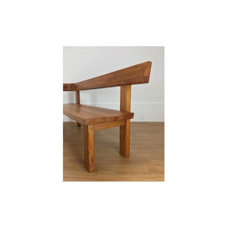 Vintage elmwood bench by Pierre Chapo