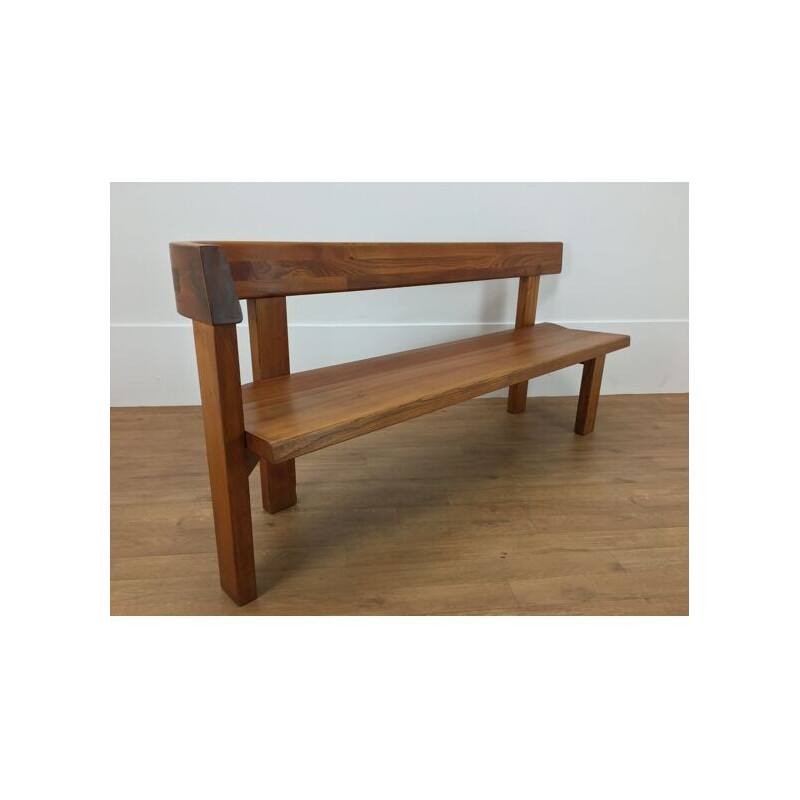 Vintage elmwood bench by Pierre Chapo