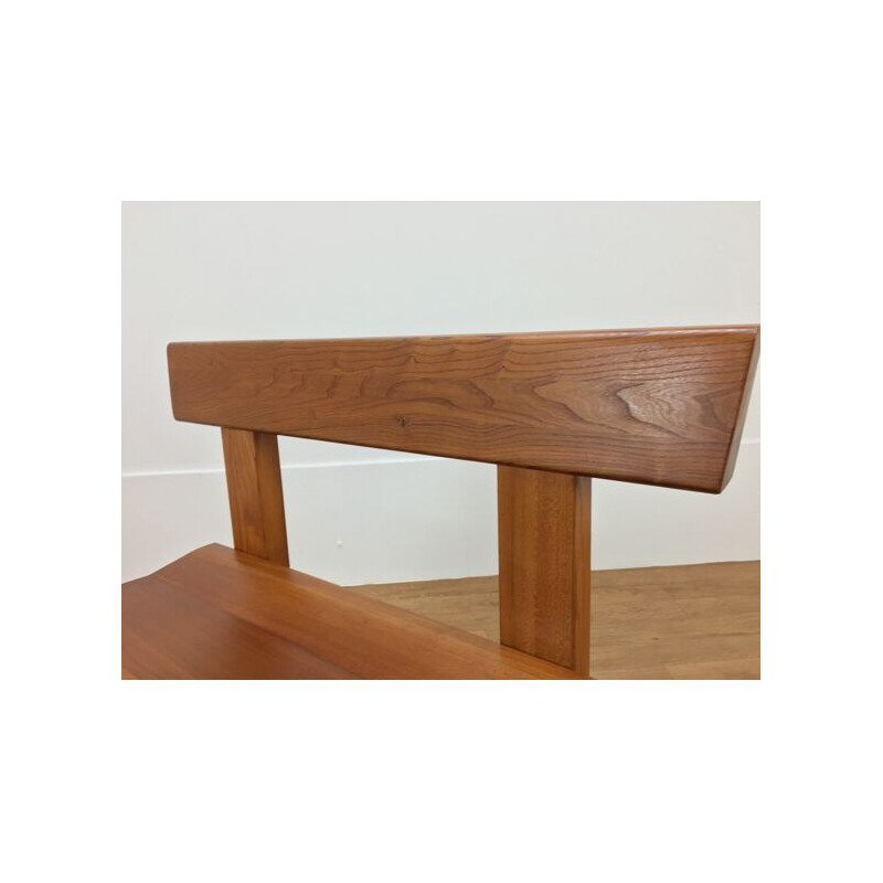 Vintage elmwood bench by Pierre Chapo