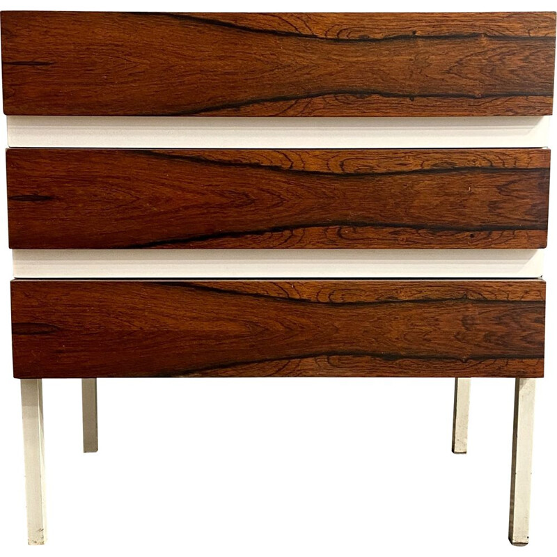 Vintage three drawer rosewood chest of drawers, 1970s