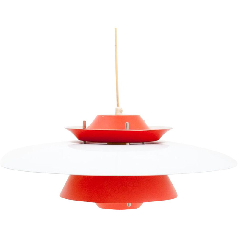 Vintage pendant lamp in white and red, Denmark 1970s