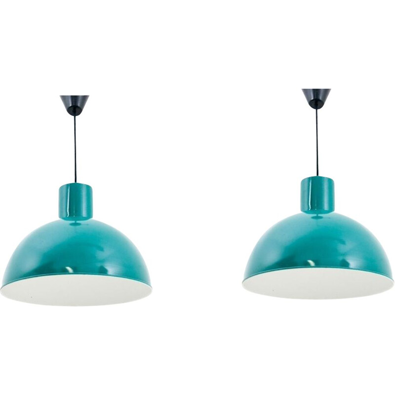 Pair of vintage turquoise pendant lamps, Denmark 1960s