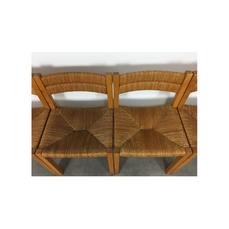 Set of 5 vintage wood and straw chairs by Pierre Gautier Delaye, 1960