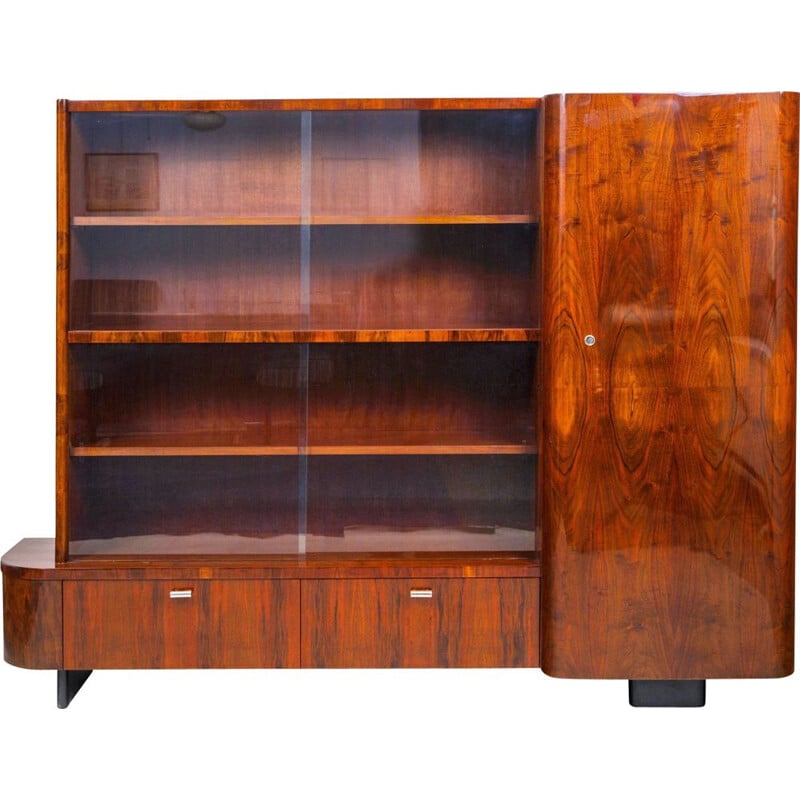 Vintage walnut bookcase by Halabala for Up Závody, 1930