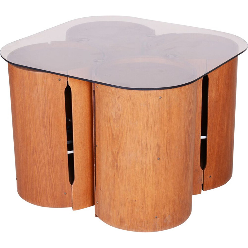 Set of vintage oakwood side tables, Czechia 1960s