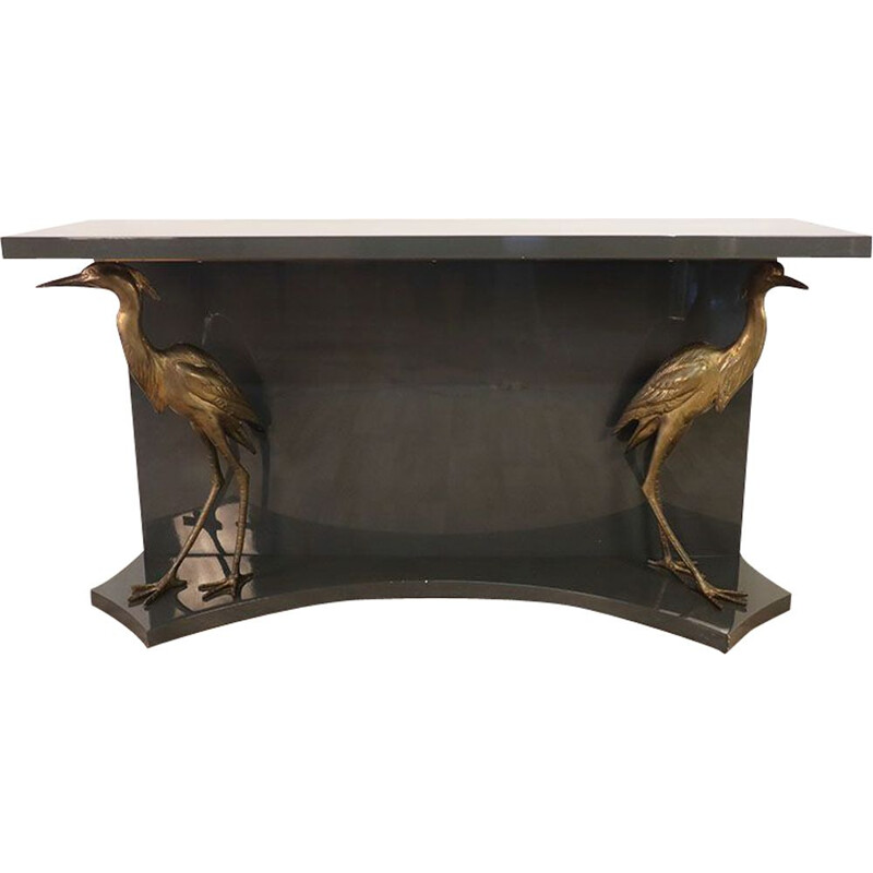 Vintage console in lacquered wood and brass herons, 1970