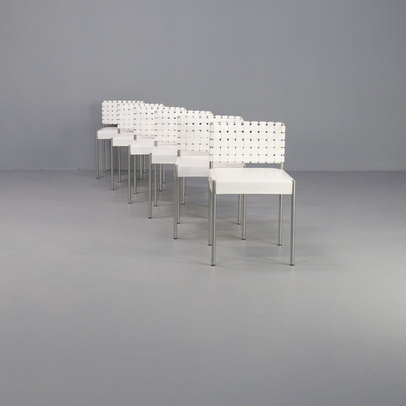 Ensemble de 6 chaises italiennes vintage en cuir blanc