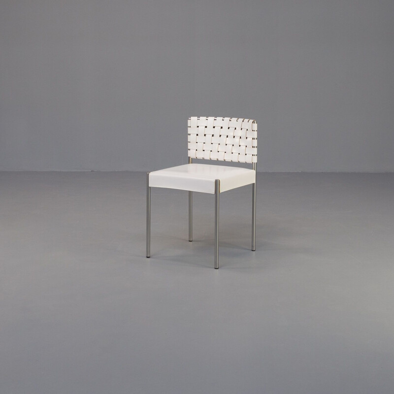 Conjunto de 6 cadeiras italianas vintage em pele branca