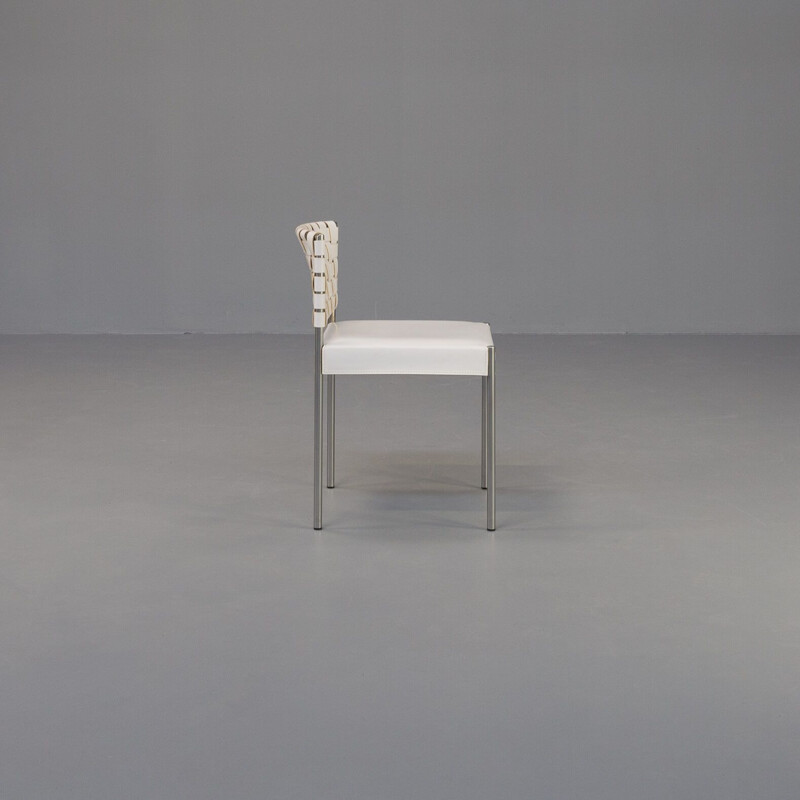 Set aus 6 italienischen Vintage-Stühlen aus weißem Leder