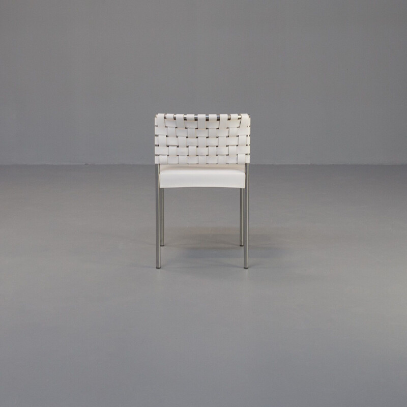 Set van 6 vintage Italiaanse stoelen in wit leer
