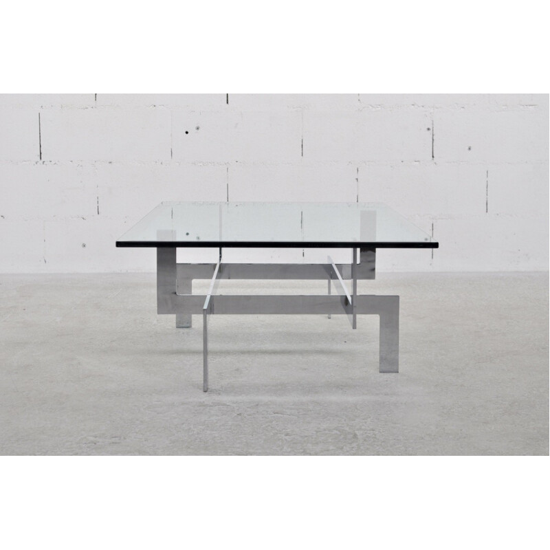 Table basse en acier chromé et verre, Paul LEGEARD - 1970