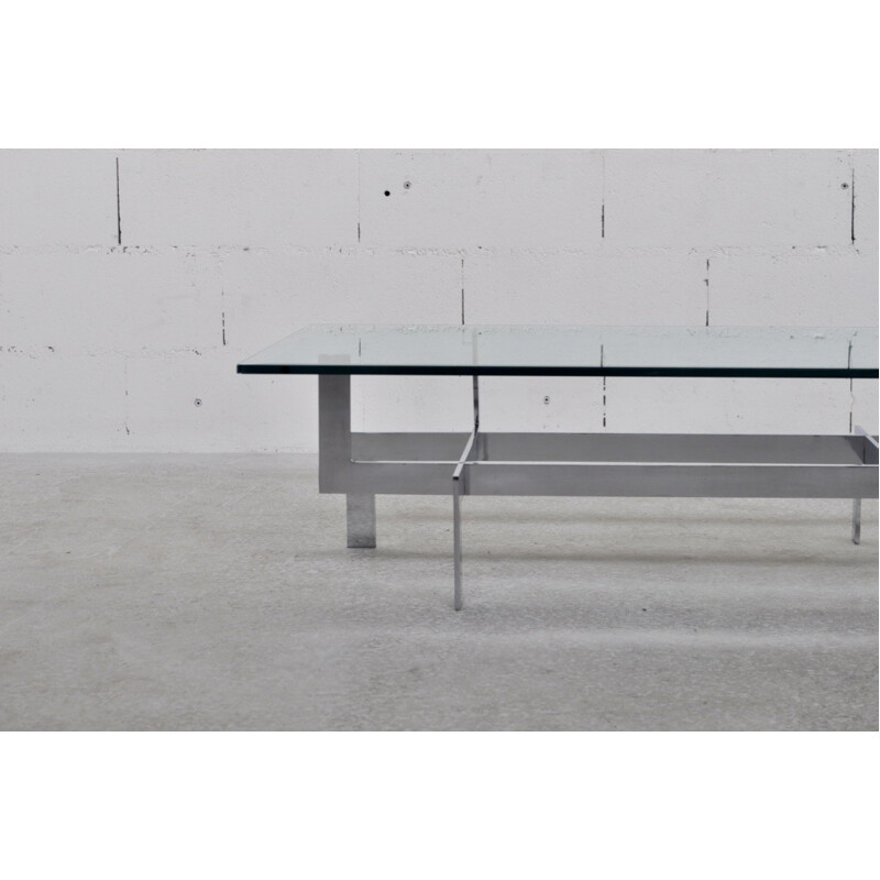 Table basse en acier chromé et verre, Paul LEGEARD - 1970