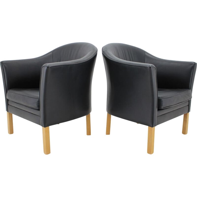 Pareja de sillones de cuero vintage Queen Chair MH80 de Mogens Hansen, Dinamarca 1970