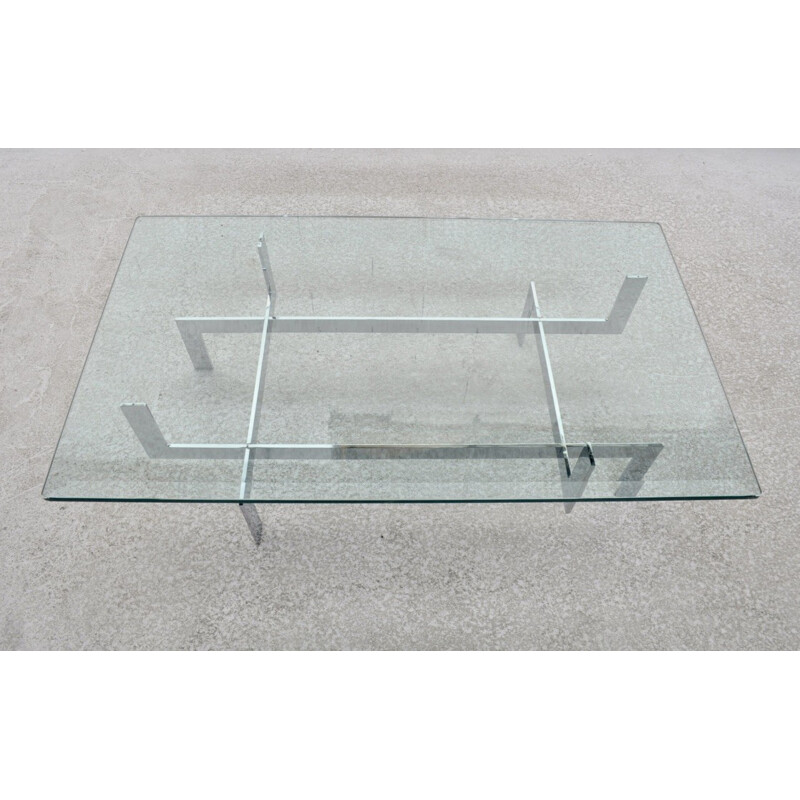 Mid century coffee table in glass and steel, Paul LEGEARD - 1970s