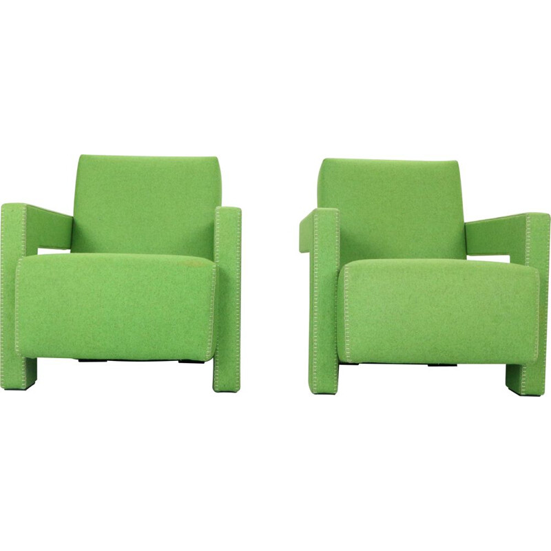 Pair of vintage green armchairs by Gerrit Rietveld for Cassina, 1988