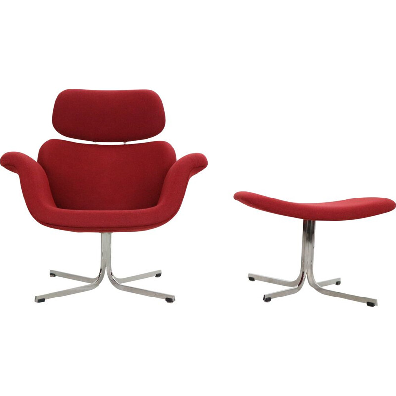 Vintage red armchair and ottoman by Pierre Paulin, Netherlands 1959s