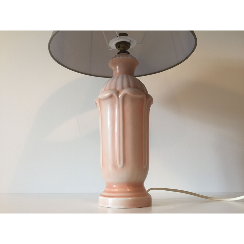 Vintage pink ceramic lamp, 1930