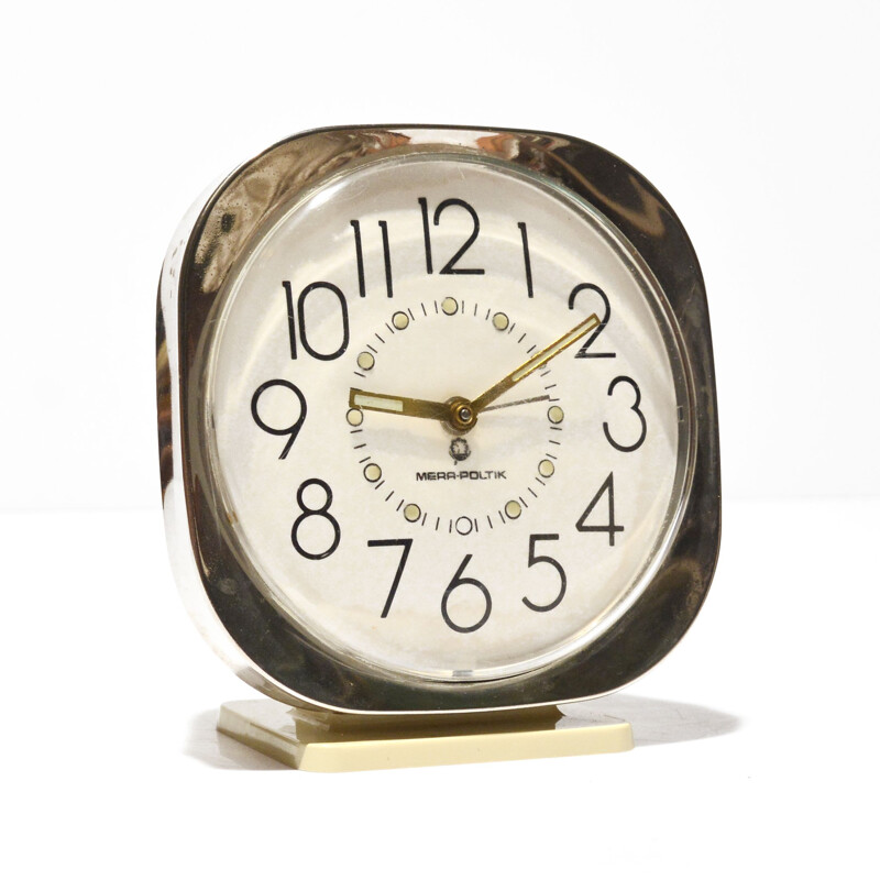 Reloj despertador mecánico vintage para Mera-Poltik, Polonia 1950