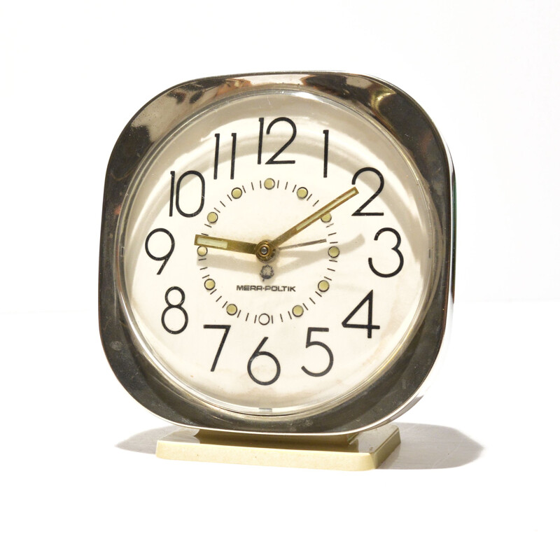 Reloj despertador mecánico vintage para Mera-Poltik, Polonia 1950
