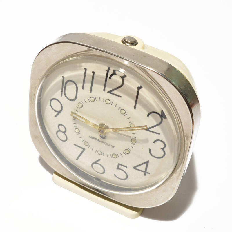 Reloj despertador mecánico vintage para Mera-Poltik, Polonia 1950