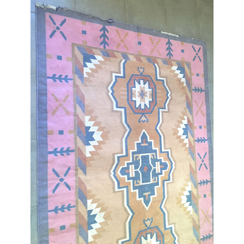 Vintage Kilim rug in pure cotton pastel colors