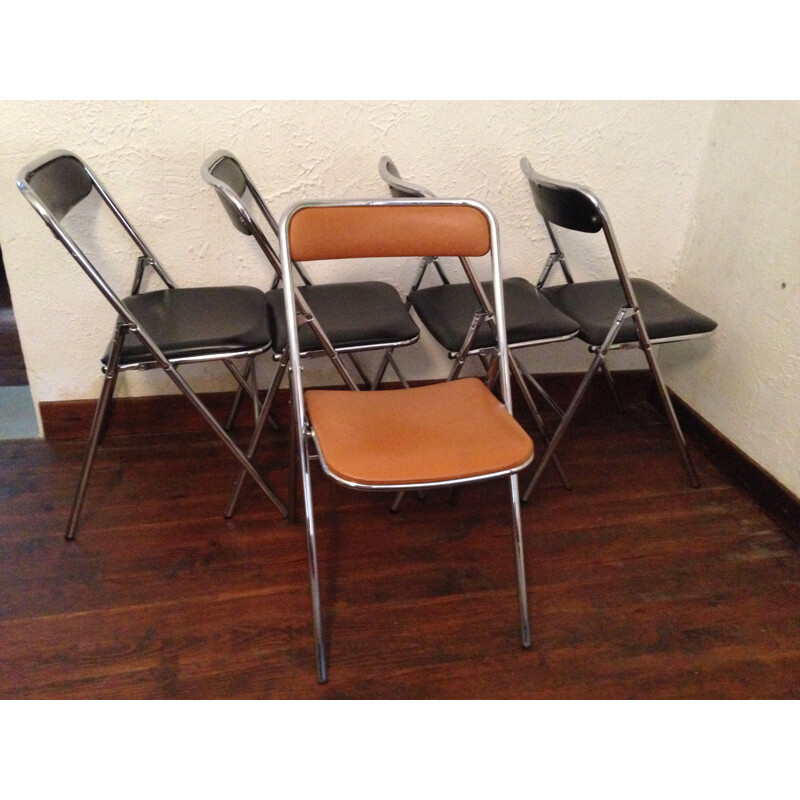 Set of 5 vintage Souvignet folding chairs, 1970