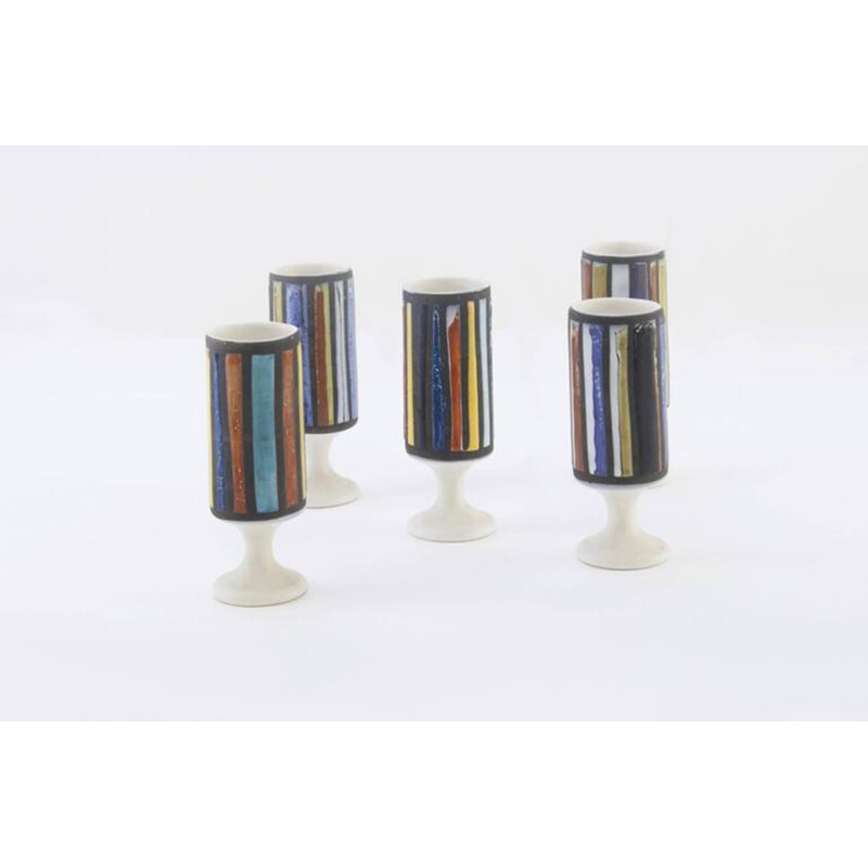 Ensemble de 5 verres en céramique mutlicolores - 1950