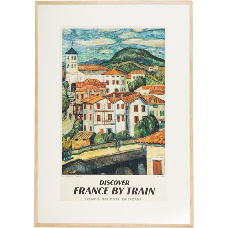 Affiche de voyage vintage "Le Pays basque" d' Auguste Durel pour Sncf, France 1958