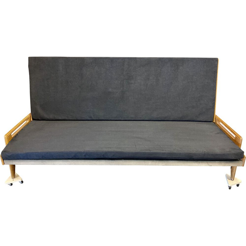 Vintage mahogany and metal daybed by Gérard Guermonprez, 1955s