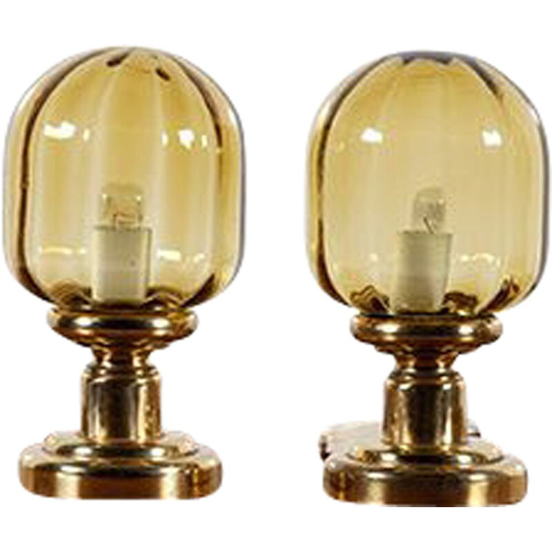 Paar vintage glazen tafellampen van Limburg, 1970