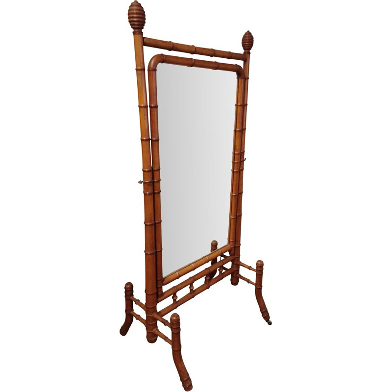 Vintage pivoting psyche mirror in solid beechwood, 1900