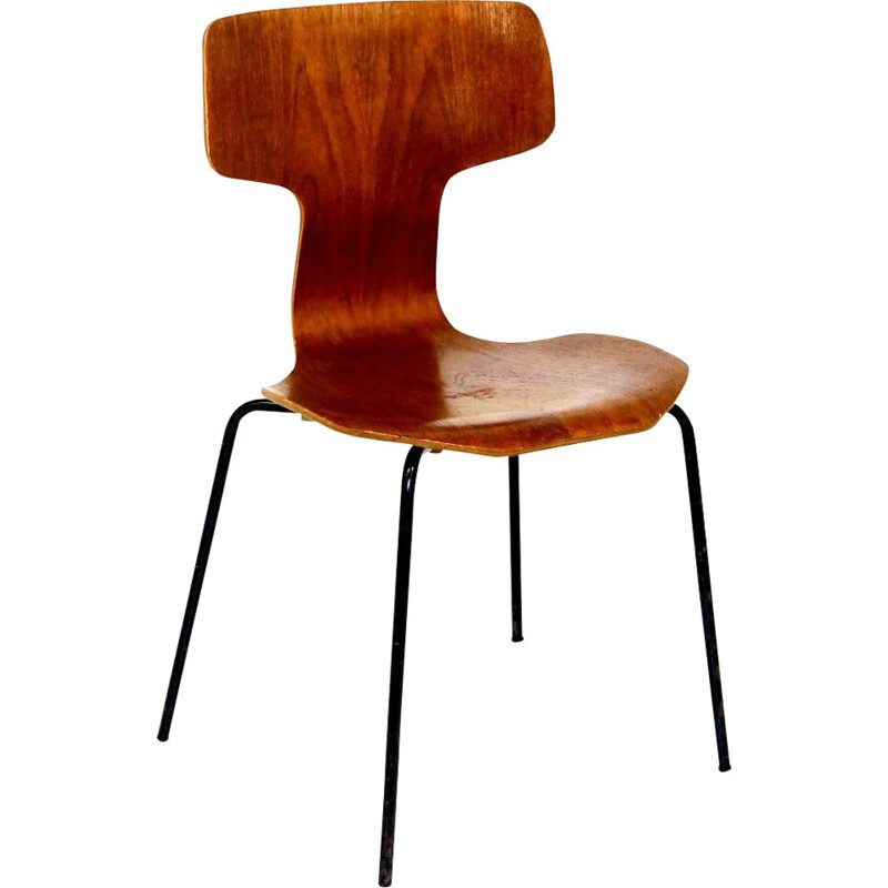 Silla de teca vintage de arne jacobsen para fritz hansen, Dinamarca 1960