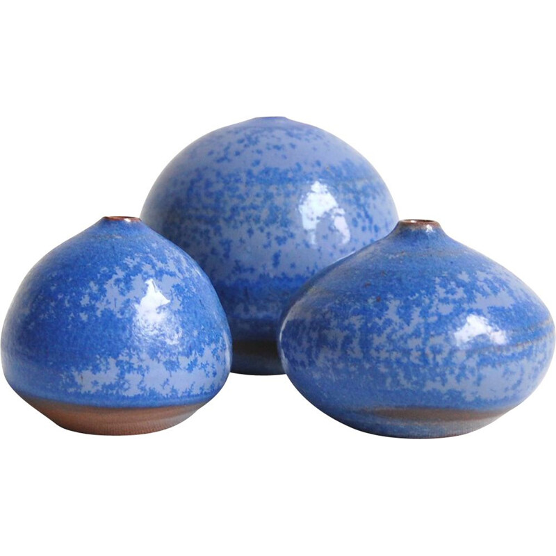 Ensemble de 3 céramiques vintage bleues d'Antonio Lampecco