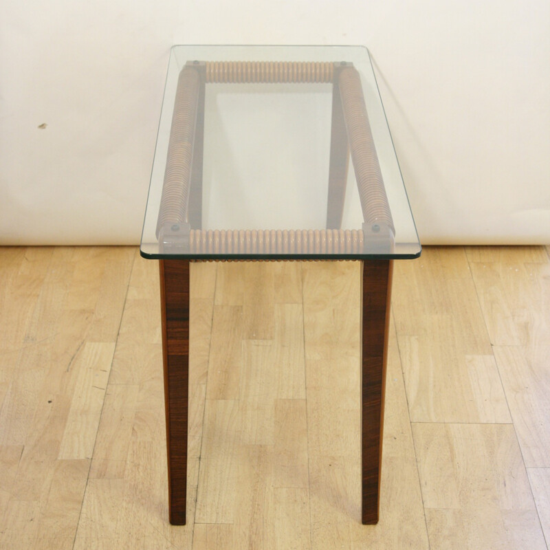 Table basse vintage en noyer et verre, Paolo BUFFA - 1950