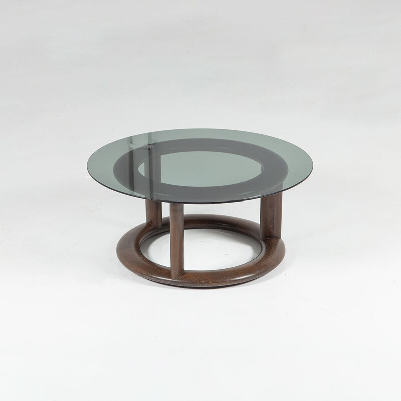 Vintage glass and mahogany coffee table by Burkhard Vogtherr for Rosenthal, 1970